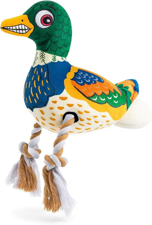 Duck Dog Toy ??No Stuffing Durable Plush with Rope Legs & Crinkle Wings, Squeaky Duck Toy for Medium & Large Dogs, Tough Chew Toy for Interactive Tug & Fetch Play