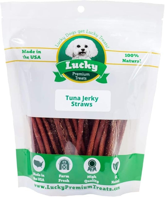 Tuna Jerky Straws Dog Treats ??Single Ingredient, All-Natural Dehydrated Fish Jerky Treats ??High Protein, Low Fat, Grain Free, High in Omega-3 ??Made in USA ??13oz Bag