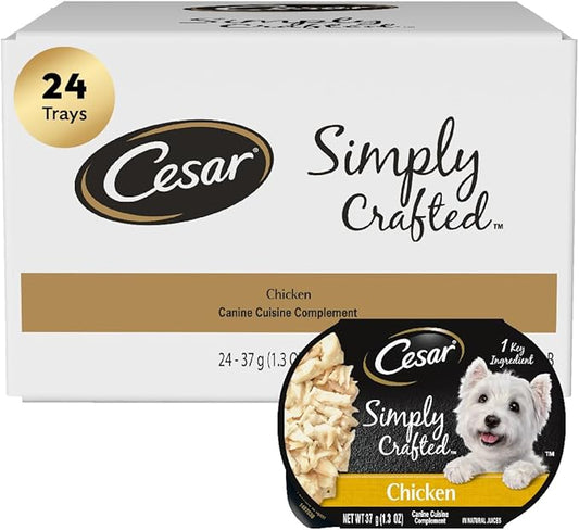 Cesar Simply Crafted Adult Wet Dog Food Toppers, Chicken, 1.3 oz Tubs, 24 Count (Pack of 1)