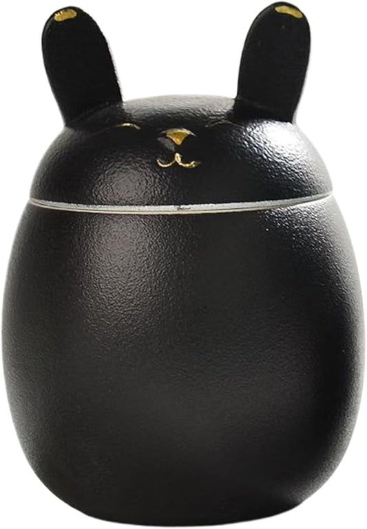 Black Porcelain Bunny Pet Urn ??Ceramic Rabbit Cremation Urn for Ashes, Large Memorial Sized 4.3''×5.9'', Strong Sealing Well Design, Decorative Display Urn for Doggo, Kitty or Fur Baby