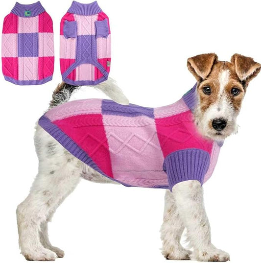 Turtleneck Pet Sweaters for Dogs Boys or Girls,Color Inlay and Moving Needle Pattern Dog Sweater,Pet Clothes,Dog Sweaters,Suitable for Various Breeds Dogs or Sizes(Purple Group,S)