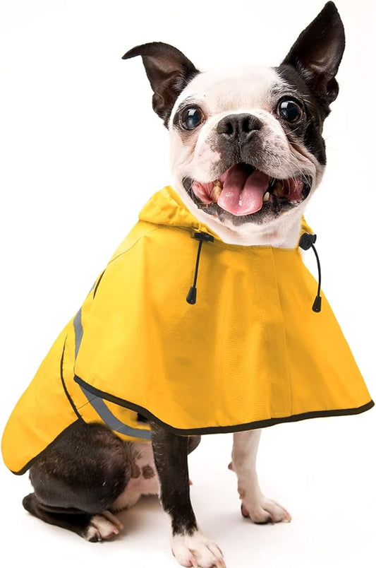 Candofly Dog Raincoat, Waterproof Dog Coat Hooded Pet Rain Jacket Lightweight Reflective Puppy Poncho Slicker with Leash Hole for Dog Walking (Small, Yellow)