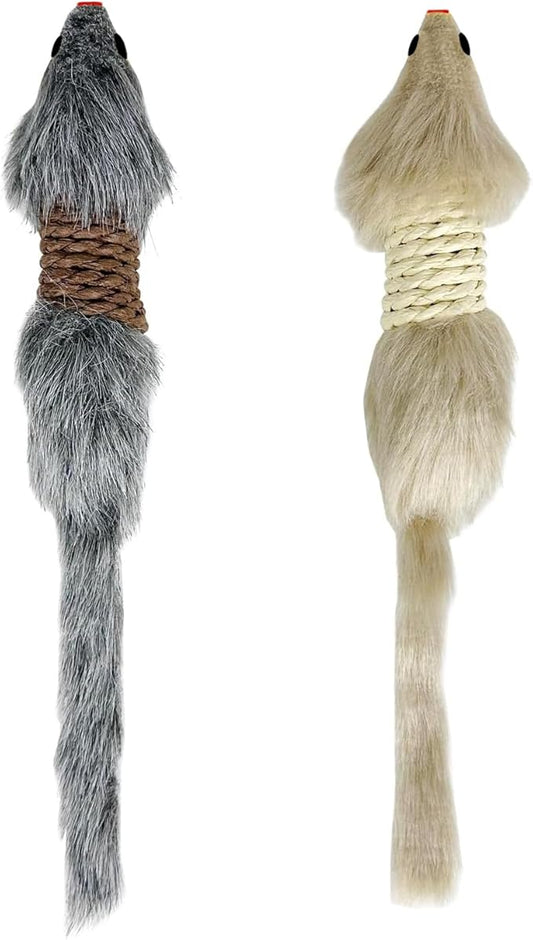 TTcat 2Pcs Cat Mice Toys,Faux Fur Cat Kicker Toy Large Mice with Plastic Body, Interactive Catch Play Mouse Toy for Indoor Cats and Kittens.