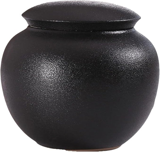 Black Porcelain Pet Urn ??Textured Ceramic Cremation Urn for Ashes, Small Memorial Jar 4.0''×3.7'' Fits Doggo, Kitty or Fur Baby Up to 22 lbs, Sealing Well Decorative Display Urn