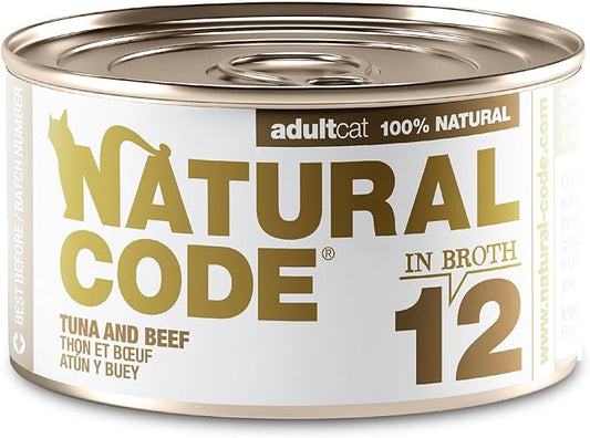 Natural Code Limited Ingredient Wet Cat Food Topper, High Protein, Low Fat, Additive-Free, Non-GMO, No Artificial Colors or Flavors, Tuna and Beef in Broth for Adult Cats, 24 Pack of 3oz Cans