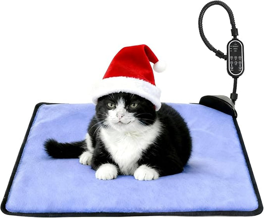 Cat & Dog Heating Pad - 3 Timer and 3 Level Temperature Smart Sensor Electric Pet Heating Pad with Chew Resistant Cord, Indoor Outdoor Warm Heated Bed for Dogs Cats - 17.7x17.7