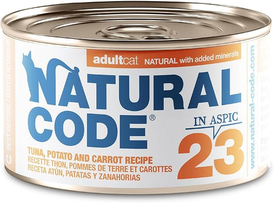 Natural Code Limited Ingredient Wet Cat Food Topper, High Protein, Low Fat, Additive-Free, Non-GMO, No Artificial Colors or Flavors, Tuna, Potato & Carrot in Aspic for Adult Cats, 24 Pack of 3oz Cans