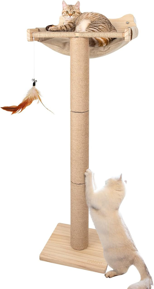 Cat Window Perch with Scratching Post, 46" Adjustable Tall Scratching Posts & Suction Cup ??Multi-Level Perch for Climbing, Bird Watching, and Play, Supports 45 lbs (Drilling-Free)
