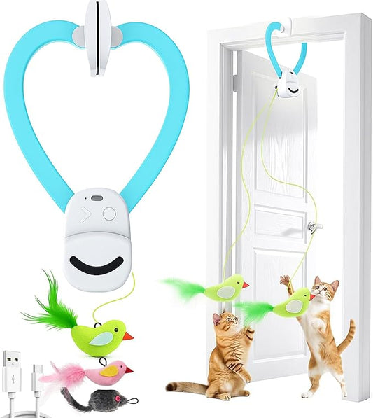Interactive Cat Toys for Indoor Cats: Automatic Flying Bird Feather Wand Chase Exercise Enrichment Stimulation, USB Rechargeable Durable Safe Hanging Toy for Bored Kittens Adult Multi Cat Households