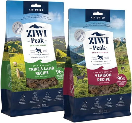 Bundle of ZIWI Peak Air-Dried Dog Food ??All Natural, High Protein, Grain Free and Limited Ingredient with Superfoods (Venison, 1.0 lb + Tripe & Lamb, 1.0 lb)