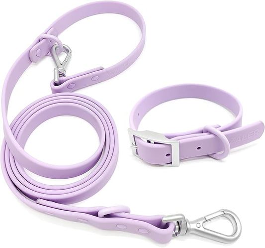 ZALER Dog Collar and Leash Set, Waterproof Adjustable Odor Proof Pet Collars Leashes Easy to Clean, 6FT Dog Leash with 2 Hooks for Large, Medium Small Dogs (XL, Purple)