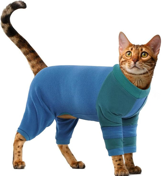 Sticky Hair Cat Clothes, Prevent Hair Loss Cats Pajamas, Turtleneck Cat Sweaters for Cats Only, Kitten Onesie Shirts Apparel Jumpsuit, Recovery Suit After Surgery, Blue S