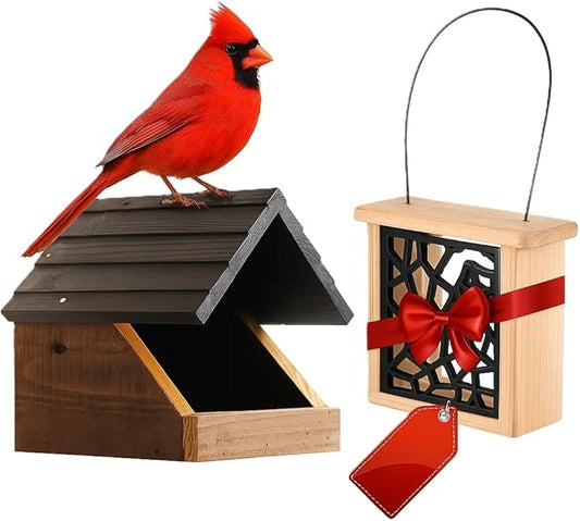 Cedar Wood Open Nesting Box - Cardinal Swallow Bird House Shelter Shelf -Suet Cake Bird Feeder - Birdhouse for Pheobe,Blackbird,Robins,Doves DIY Birdhouse Feeder Kits for Adults.