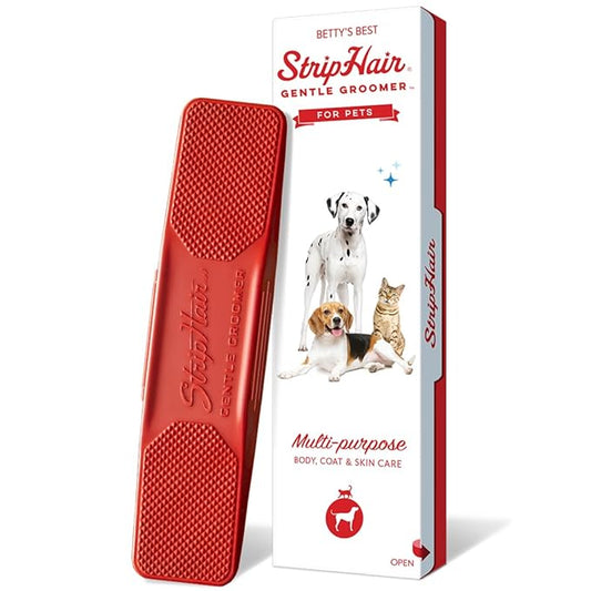 StripHair Gentle Groomer for Dogs Cats 6-in-1 Shedding Grooming Bathing Massage Tool and Pet Hair Remover (Soft Red)