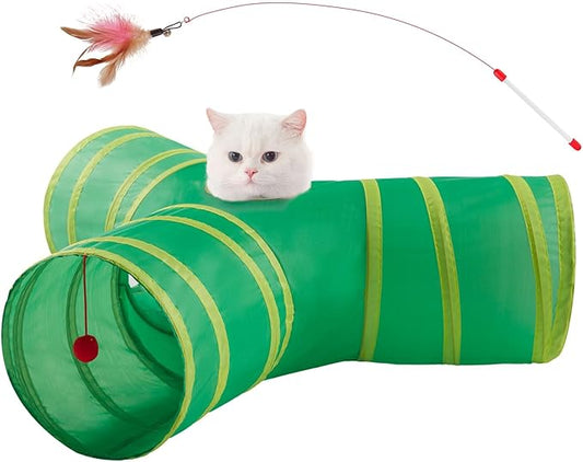 Cat Tunnels for Indoor Cats 3 Way Play Toy Kitty Tunnel Peek Hole Toy with Ball for Cat Tube Fun for Rabbits Kittens and Dogs