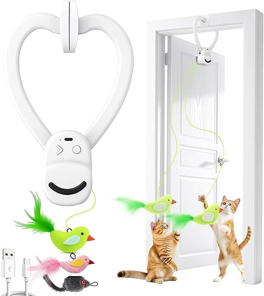 Interactive Cat Toys for Indoor Cats: Automatic Flying Bird Feather Wand Chase Exercise Enrichment Stimulation, USB Rechargeable Durable Safe Hanging Toy for Bored Kittens Adult Multi Cat Households
