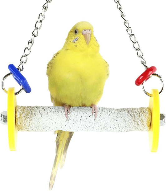 Sweet Feet and Beak Roll Bird Swing - Pumice Perch Bird Toys Trims Nails and Beaks, Safe and Non-Toxic Bird Cage Accessories for Small and Large Birds, Swinging Toys Birds Will Love, XSmall 4.5 Inches