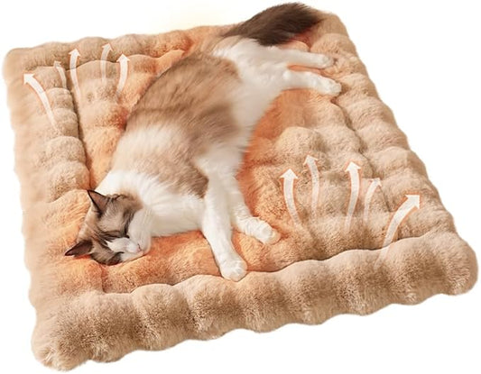 Plush Cat Beds for Indoor Cats Faux Fur Pet Mat with Non-Slip Bottom Cozy Kitten Bed for Carriers/Couch/Floor/Dog & Puppy Friendly 23 x 15 Inch Medium Coffee