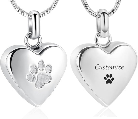 zeqingjw Pet Cremation Jewelry for Ashes Pendant Paw Print Pet Heart Urn Necklace Memorial Keepsake Jewelry for Pet/Dog's/Cat's Ashes
