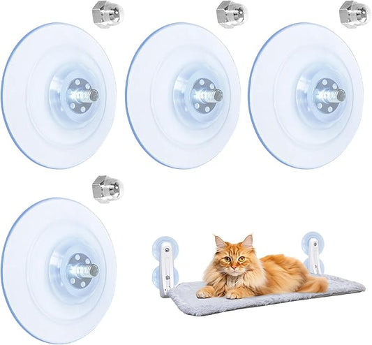 L&W BROS.4 Pack Cat Window Perch Suction Cups Holds up to 50 lbs, Strong Adhesive Replacement Suction Cups with Screws for Foldable & Cordless Cat Window Hammock Seat