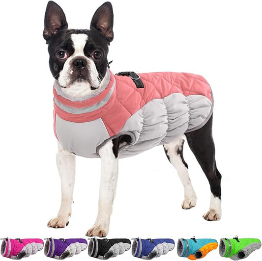 Winter Dog Coat,Large Dog Jacket,Waterproof Pet Jacket with Back Zipper,Pet Coat with Harness Built in,Warm Dogs Coat with Fleece Lined,Snow Jacket Clothes French Bulldog Shiba Inu,Pink,L