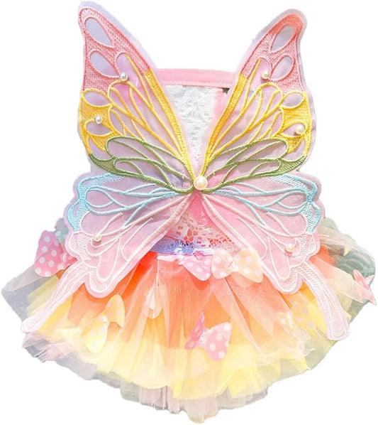 Dog Princess Dress,Summer Thin Cat Rainbow Butterfly Pettiskirt Cute Pet Clothes Chihuahua Teddy Dress Pet Supplies (XS)