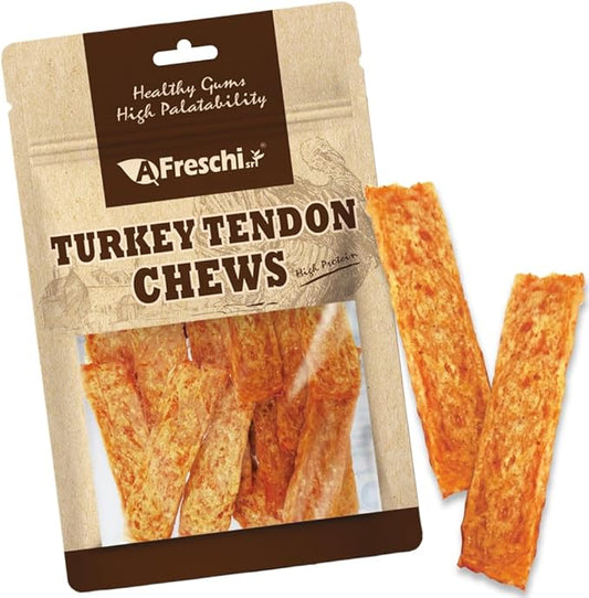 AFreschi Turkey Tendon Slice 3.5 oz, USA-Sourced Turkey Tendon, Treats for Classic Series, All Natural Human Grade Dog Treat, Suitable for Training chew, Rawhide Alternative