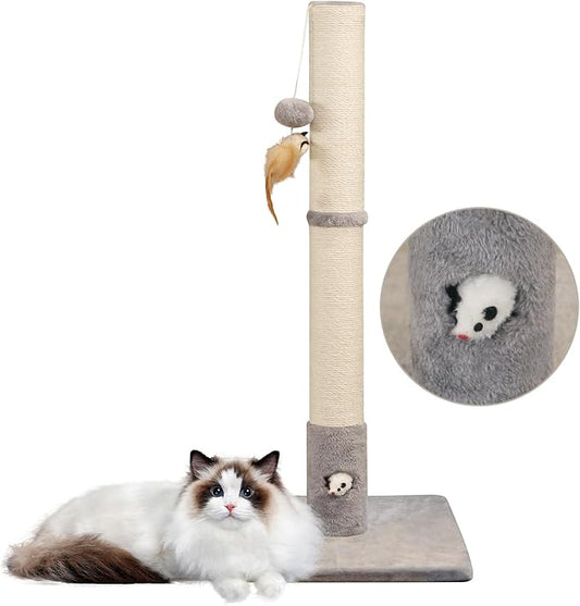 34?˜â€?Tall Cat Scratching Post with Premium Sisal Rope for Indoor Scratcher Post Tree for Indoor Cat Toy with Mouse Hole, Hanging Ball for Adult Cats and Kittens
