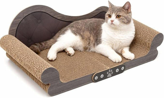 Sofa Shaped Cat Scratching Pads,26.6" Extra Large Scratcher Bed for Indoor Cats, Durable Scratch Boards Lounge Bed, Cat Couch (Wood Color)