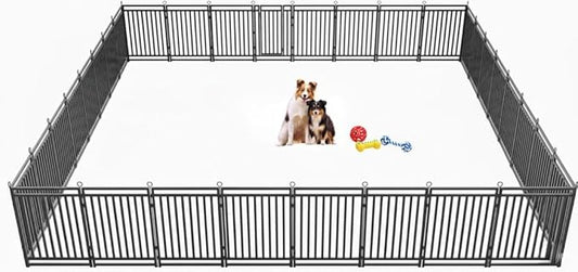 Dog Fence Outdoor Indoor, 47 Inch Height 32 Panels Dog Playpen for Large/Medium/Small Dogs Metal Dog Pen for Yard Camping and RV | Black-Silver