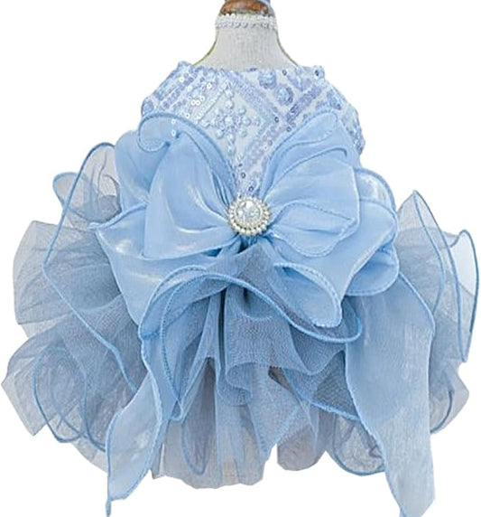 ANIAC Blue Cat Wedding Dress with Bow Knot Dog Wedding Outfit Formal Puppy Clothes for Girl Small Dog Luxury Pet Party Dress for Kitten Chihuahua Yorkie Pomeranian (Blue-2, Small)
