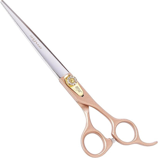 Professional Dog Grooming Scissors Rose Gold 440C Stainless Steel Straight Thinning Curved Chunker Shears for Pet Grooming Services Dogs and Cats (Straight, 7?˜â€?