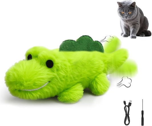 Interactive Cat Toys for Indoor Cats - Self-Charging Croc Chase Toy with 360° Motion, Wagging Tail & Catnip, Automatic Exercise Toy for Bored Kittens/Adults(Plush Fur)