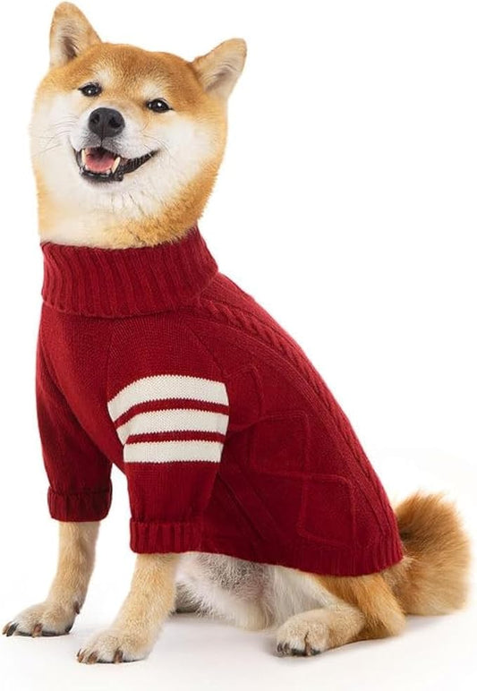 Classic Turtleneck Dog Sweater, Pullover Cold Weather Knitwear for Small Medium Large Dogs, Winter Outfit Pet Apparel, Red X-Large