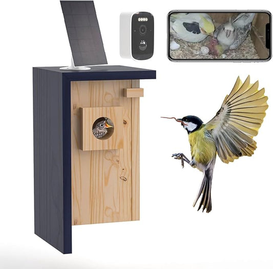 Birdhouse Camera ??Solar Powered 1080P/2K HD Smart Nest Box, 2.4G WiFi Live View, Night Vision, Real-Time Bird Watching & Hatching, Outdoor Garden Bird Nest, Ideal Gift for Bird Lovers