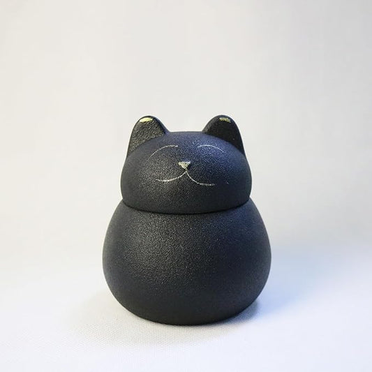 Black Porcelain Smiling Kitty Pet Urn ??Small Ceramic Cat Cremation Urn for Ashes, Cute Fat Cat Memorial Box with Strong Sealing Well Design, Decorative Display Tribute (3.8'' x 4.2'')