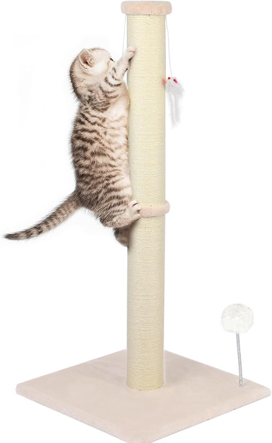 36 Inch Tall Cat Scratching Post ??Sisal Cat Scratcher for Indoor Cats, Large Vertical Scratch Post, Sturdy Cat Scratch Pole Tower, Modern Cat Furniture for Kittens & Adults (Beige)