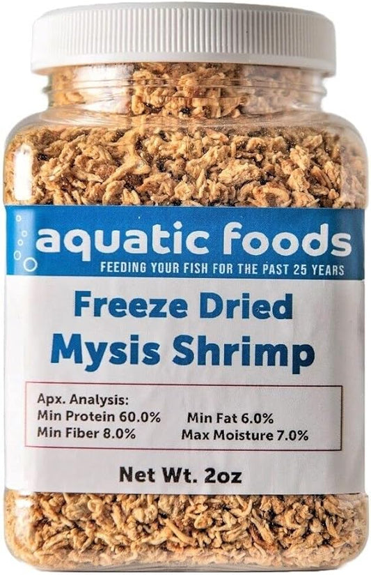 Aquatic Foods Inc. Mysis Shrimp-Freeze Dried Floating Small Mysis Shrimp for All Tropical Fish, Marines, Baby Turtles, Baby Koi & Ponds??oz Small Jar