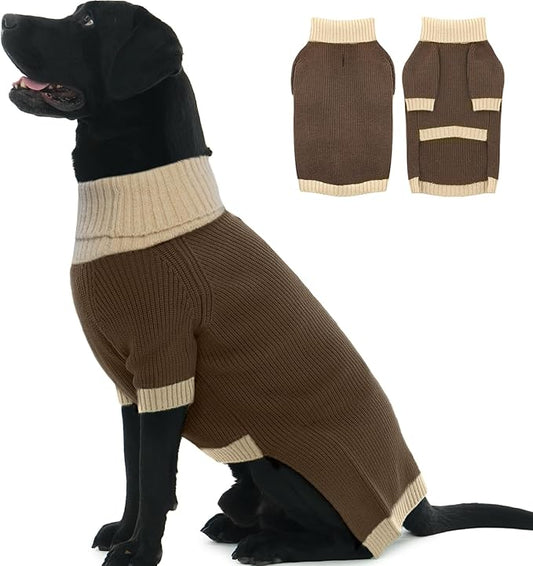 XXXL Dog Sweater, Stretchy Turtleneck Sweaters for Large Dogs Male Female, Soft Dog Pullover Sweater with Leash Hole, Pet Christmas Clothes Holiday for Husky, Golden Retriever, Doberman, Brown 3XL