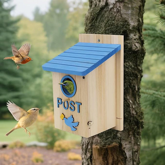 Bird House for Outside, Blue Wooden Mailbox birdhouses for Outdoors, Entrance Hole Bird House for Garden Blue Bird Hummingbird Wren Cardinal Swallow Sparrow Finch