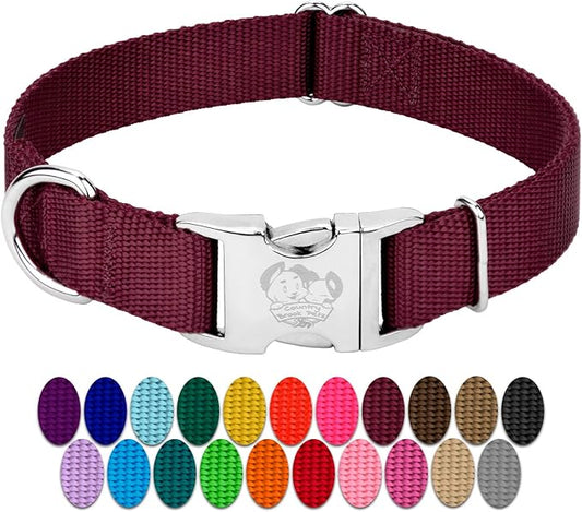 Country Brook Petz Premium Nylon Dog Collar with Metal Buckle for Small Medium Large Breeds - Vibrant 30+ Color Selection (Large, 1 Inch Wide, Burgundy)