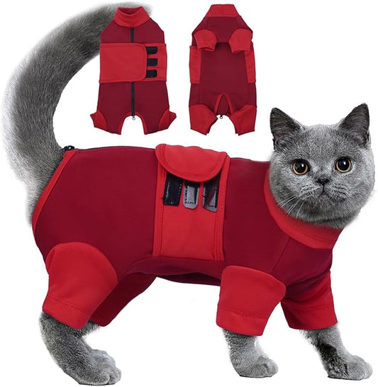 Cat Anxiety Relief Clothes, Adjustable Calming Shirt Suitable for Small Cats, Ideal for Thunderstorms, Fireworks, Separation, Travel, Loud Noises, Anti-Anxiety Comfortable Wrap, Red Small