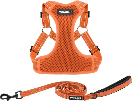 Best Pet Supplies Voyager Adjustable Dog Harness Leash Set with Reflective Stripes for Walking Heavy-Duty Full Body No Pull Vest with Leash D-Ring, Breathable All-Weather - Orange, XL