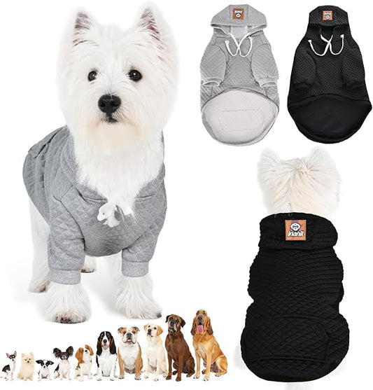 2 Pack Dog Hoodie for Small Medium Large Dogs, Soft Warm Dog Sweater Jackets Winter Fall Pet Hooded Clothes Custume Dogs Sweatshirt with Leash Hole and Pocket, Black ans Grey, S