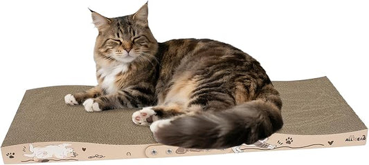 ALLGEAR 33"x13" Extra Large Cat Scratcher Lounge, Jumbo Corrugated Cardboard Scratching Pad for Large Cats, Wave Design, Reversible Thick 2.2"??.3", W/Catnip, Durable Eco-Friendly Cat Scratcher Bed
