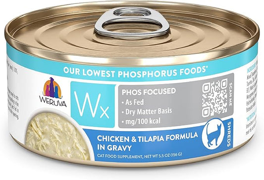 Weruva Wx Phos Focused Chicken and Tilapia Formula in Gravy 5.5oz Can, Pack of 8