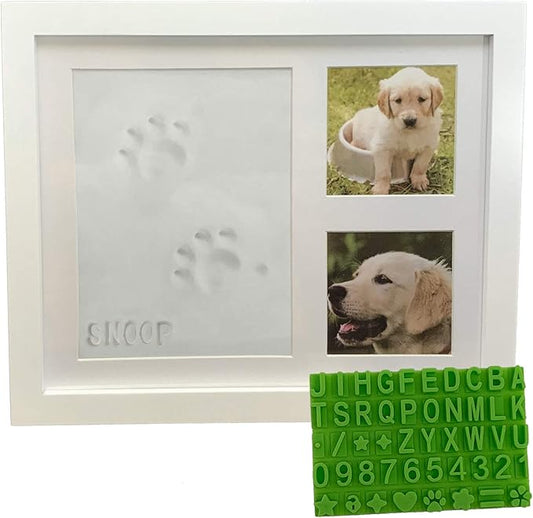Ultimate Dog or Cat Paw Print Keepsake Kit & Picture Frame - Premium Wooden Photo Frame, Clay Mold for Pet Pawprint & Bonus Stencil. Makes a Personalized Gift for Pet Lovers and Memorials (White)