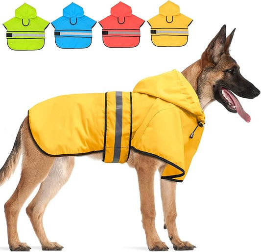 Candofly Dog Raincoat Hooded Poncho - Adjustable Waterproof Dog Rain Jacket Lightweight Reflective Dog Rain Coat Pet Slicker for Large Dogs (X-Large, Yellow)