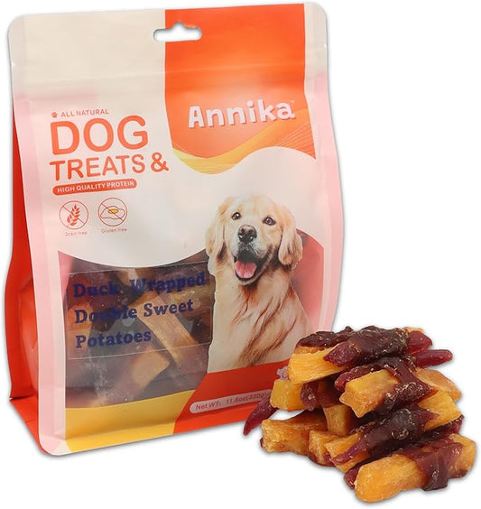 Annika Duck & Sweet Potato Wrapped Dog Treats ??Healthy Low Fat, High Protein Jerky Chews, Grain-Free Training Snacks & Dental Treats for Small, Medium & Large Dogs, 11.6 oz