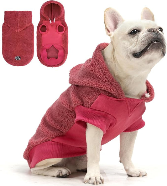 BINGPET Warm Dog Fleece Sweater with Leash Hole, Hood and Collar, Cold Weather Dog Coat for Boys & Girls - Pink(S)